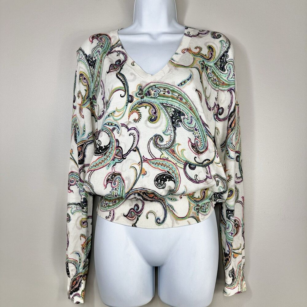 Robert Graham Women Sweater Size Small Cotton Silk Blend Paisley Quiet Luxury